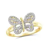 White Diamond Accent 14K Gold-Plated Brass Butterfly Ring