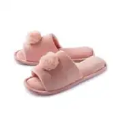 Whimsical option - Joan Vass Slippers Coral Velvet Faux Fur Open Toe Slid Slipper with Cute Cozy Pompoms