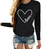 Valentine's Day Casual O Neck Letter Print Heart-shaped Tee Tops